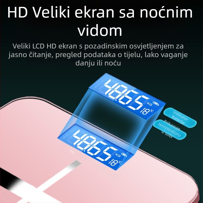 SUZI Vaga za kućnu upotrebu, kapacitet 180 kg, USB punjenje ili AA baterije, mjerenje tjelesne mase