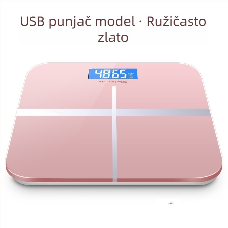 SUZI Vaga za kućnu upotrebu, kapacitet 180 kg, USB punjenje ili AA baterije, mjerenje tjelesne mase