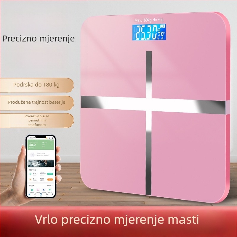 SUZI Vaga za kućnu upotrebu, kapacitet 180 kg, USB punjenje ili AA baterije, mjerenje tjelesne mase