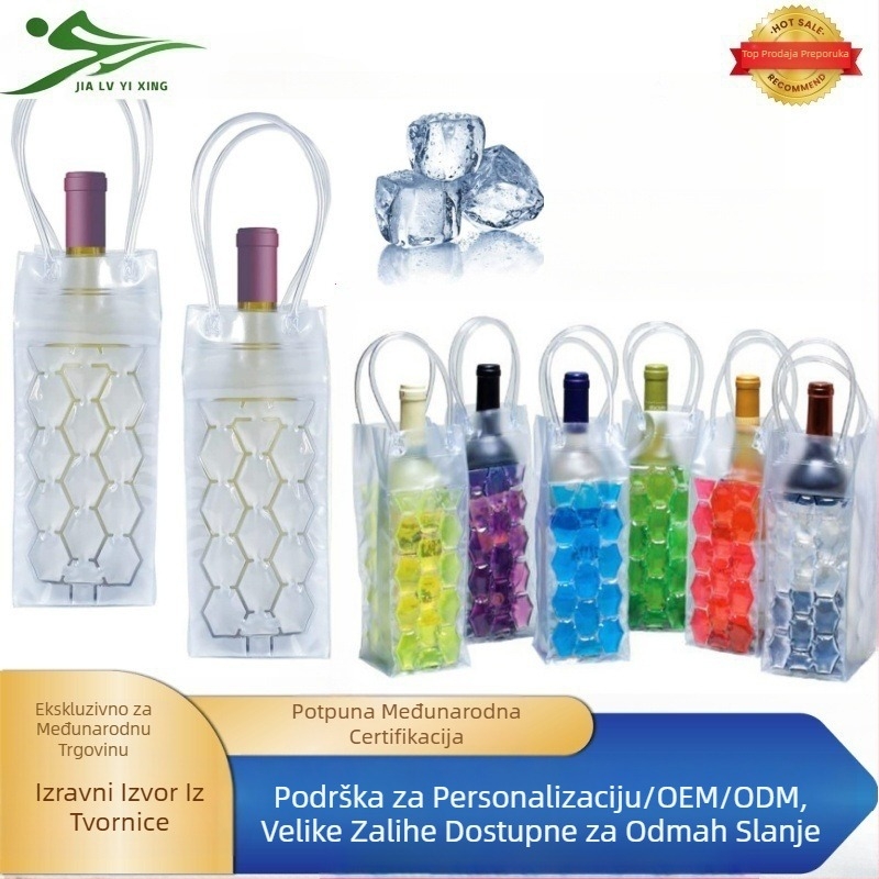 Prijenosna sklopa vrećica leda za bočicu vina s gelom, šesterokutnim dizajnom za hlađenje vina; prilagodljiva dvostruka debljina