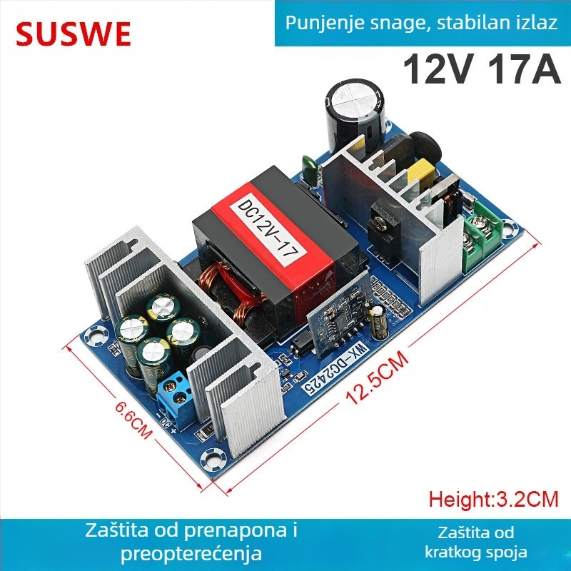 SUSWE Ploča napajanja s prekidačem za grijanje jastuka sjedala, ugrađeni modul, izlaz 24V/12V, 88% učinkovitost, masa 202 g, zaštita razine II