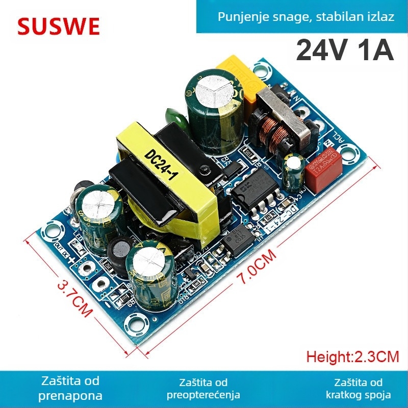 SUSWE Ploča napajanja s prekidačem za grijanje jastuka sjedala, ugrađeni modul, izlaz 24V/12V, 88% učinkovitost, masa 202 g, zaštita razine II