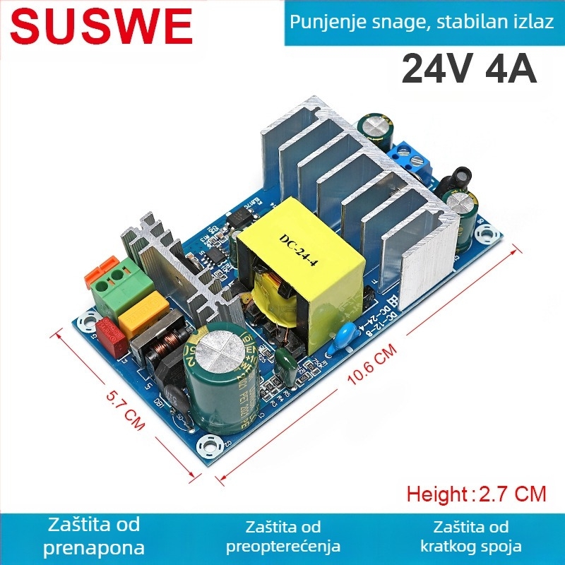 SUSWE Ploča napajanja s prekidačem za grijanje jastuka sjedala, ugrađeni modul, izlaz 24V/12V, 88% učinkovitost, masa 202 g, zaštita razine II