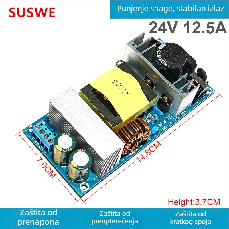 SUSWE Ploča napajanja s prekidačem za grijanje jastuka sjedala, ugrađeni modul, izlaz 24V/12V, 88% učinkovitost, masa 202 g, zaštita razine II
