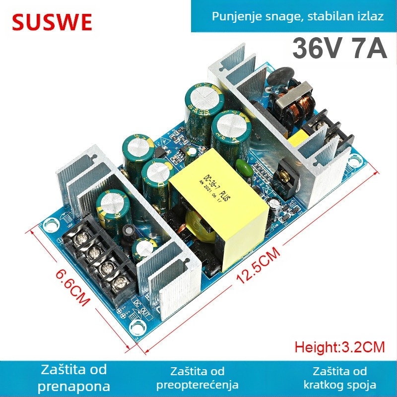 SUSWE Ploča napajanja s prekidačem za grijanje jastuka sjedala, ugrađeni modul, izlaz 24V/12V, 88% učinkovitost, masa 202 g, zaštita razine II
