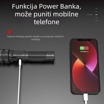 Ručna LED svjetiljka s podesivim fokusom, 10W LED, 800 lm, digitalni zaslon, baterija 18650