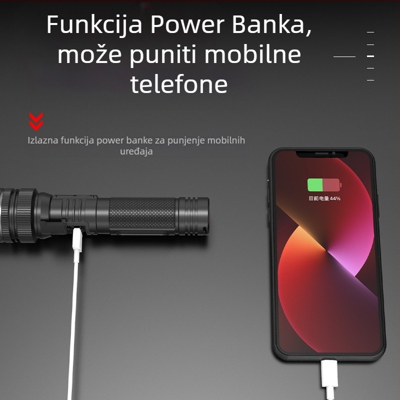 Ručna LED svjetiljka s podesivim fokusom, 10W LED, 800 lm, digitalni zaslon, baterija 18650