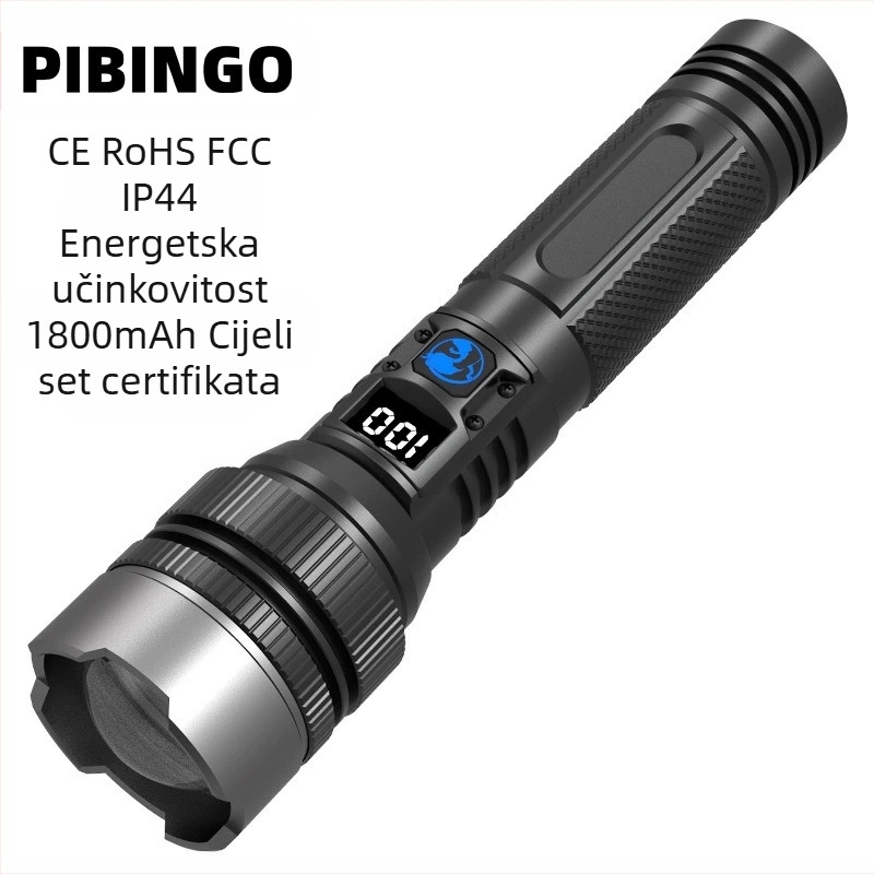 Ručna LED svjetiljka s podesivim fokusom, 10W LED, 800 lm, digitalni zaslon, baterija 18650