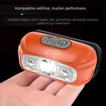 LED čelna lampica 5W, baterija 800 mAh, napajanje putem baterije, ručno pokretana energija, domet do 500 m, ABS kućište