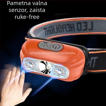 LED čelna lampica 5W, baterija 800 mAh, napajanje putem baterije, ručno pokretana energija, domet do 500 m, ABS kućište