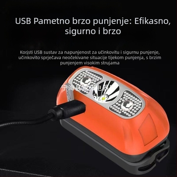 LED čelna lampica 5W, baterija 800 mAh, napajanje putem baterije, ručno pokretana energija, domet do 500 m, ABS kućište