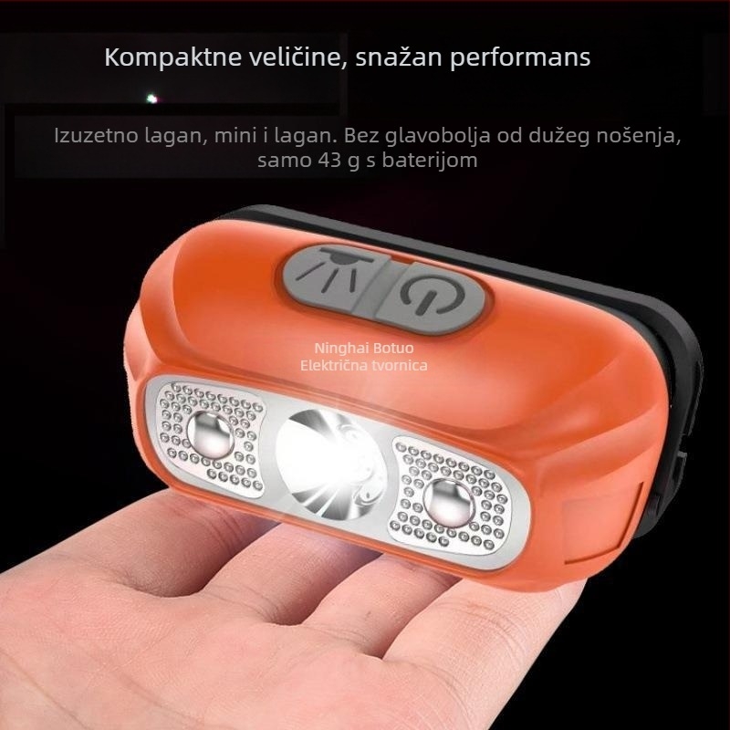 LED čelna lampica 5W, baterija 800 mAh, napajanje putem baterije, ručno pokretana energija, domet do 500 m, ABS kućište