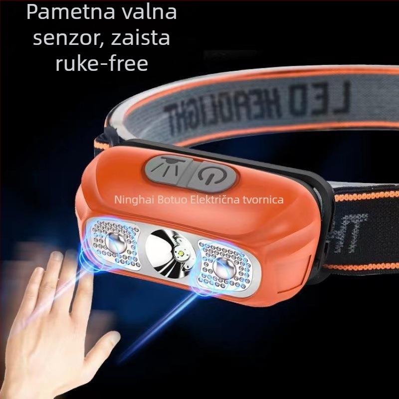 LED čelna lampica 5W, baterija 800 mAh, napajanje putem baterije, ručno pokretana energija, domet do 500 m, ABS kućište