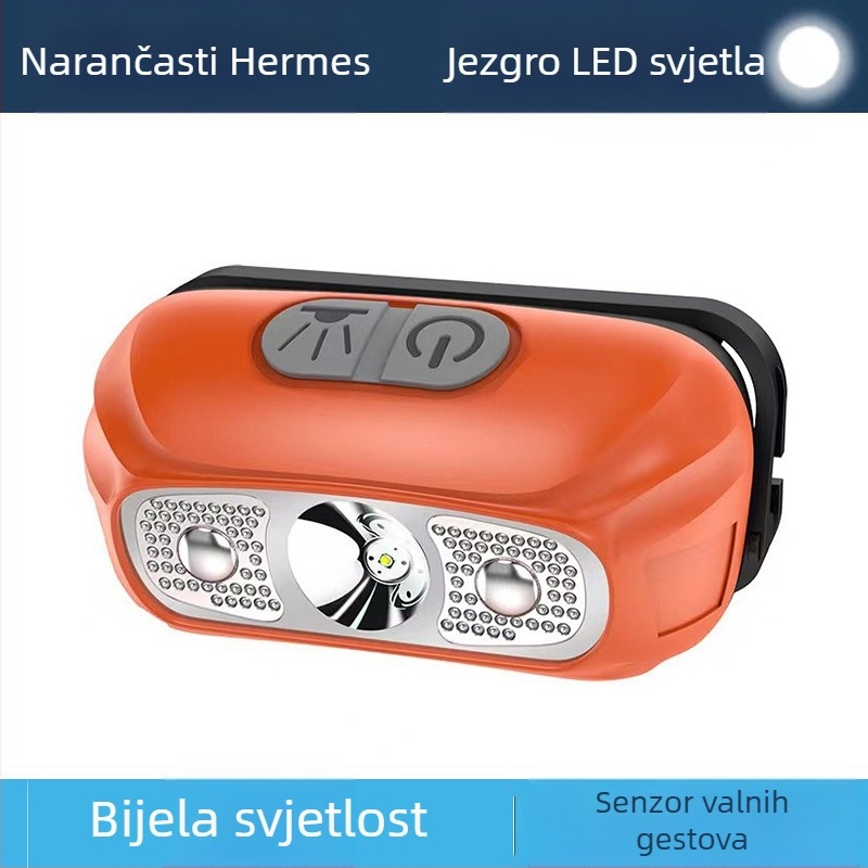 LED čelna lampica 5W, baterija 800 mAh, napajanje putem baterije, ručno pokretana energija, domet do 500 m, ABS kućište