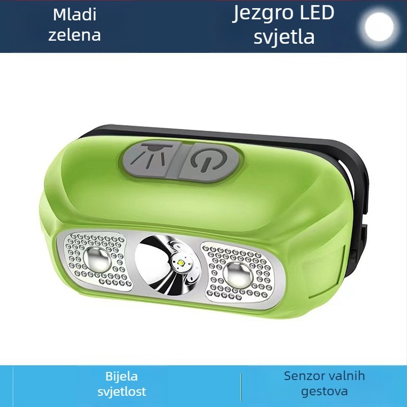 LED čelna lampica 5W, baterija 800 mAh, napajanje putem baterije, ručno pokretana energija, domet do 500 m, ABS kućište