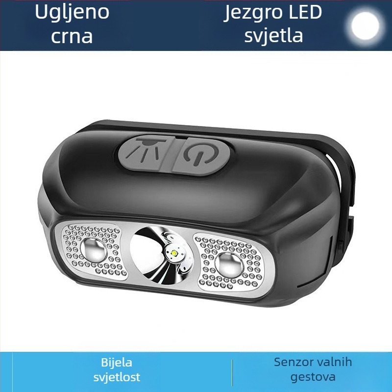 LED čelna lampica 5W, baterija 800 mAh, napajanje putem baterije, ručno pokretana energija, domet do 500 m, ABS kućište