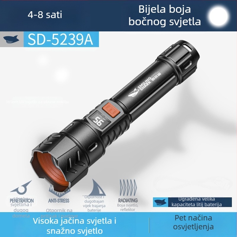 Višefunkcijska vanjska LED svjetiljka s kukom, ručno napajanje, COB bočno svjetlo i digitalni prikaz snage