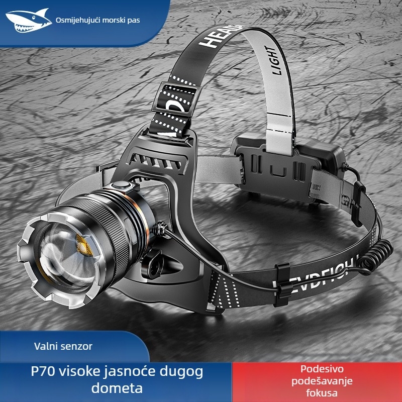 Smiling Shark LED čelovka, aluminijska legura, 4400mAh punjiva baterija, domet 100–200 m, LED izvor svjetla