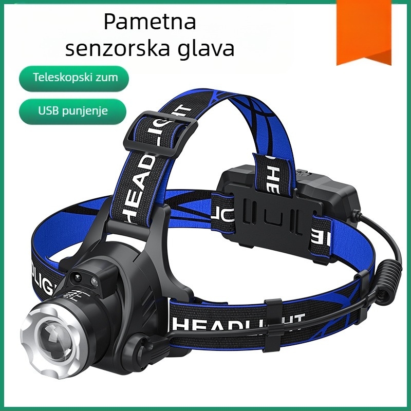 Headlamp LED svjetlo T6 s podesivim zoomom, USB punjenje, 10W izlaz i baterija 1200mAh, 360° rotacija, domet 100–200m