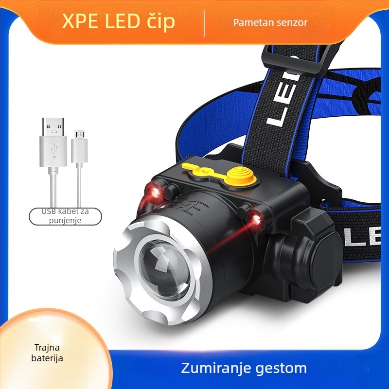 Headlamp LED svjetlo T6 s podesivim zoomom, USB punjenje, 10W izlaz i baterija 1200mAh, 360° rotacija, domet 100–200m