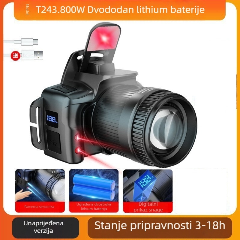 Punoprivredna LED čelna lampica s Type-C punjenjem — 10W, 1200mAh, nosiva glava, snop 200–500 m