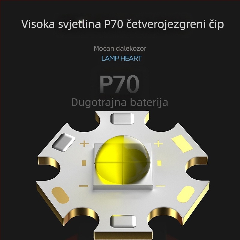 P70 vanjski LED fenjer, visoka svjetlost, teleskopski zum, kućište od aluminijske legure, punjiva