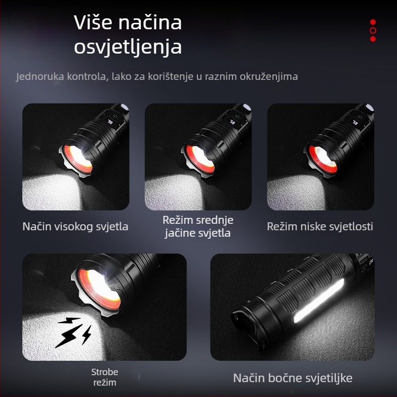 Bolon LED baterijska svjetiljka s USB-C punjenjem, 2400mAh baterija, ručno napajanje, 360° rotirajuća glava