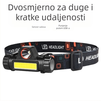 Čelna svjetiljka s magnetskim COB dvostrukim izvorom svjetla, punjiva, 10W, 1200 mAh, domet 100–200 m