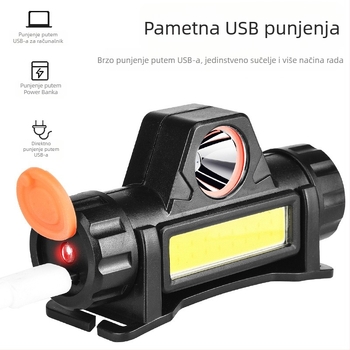 Čelna svjetiljka s magnetskim COB dvostrukim izvorom svjetla, punjiva, 10W, 1200 mAh, domet 100–200 m
