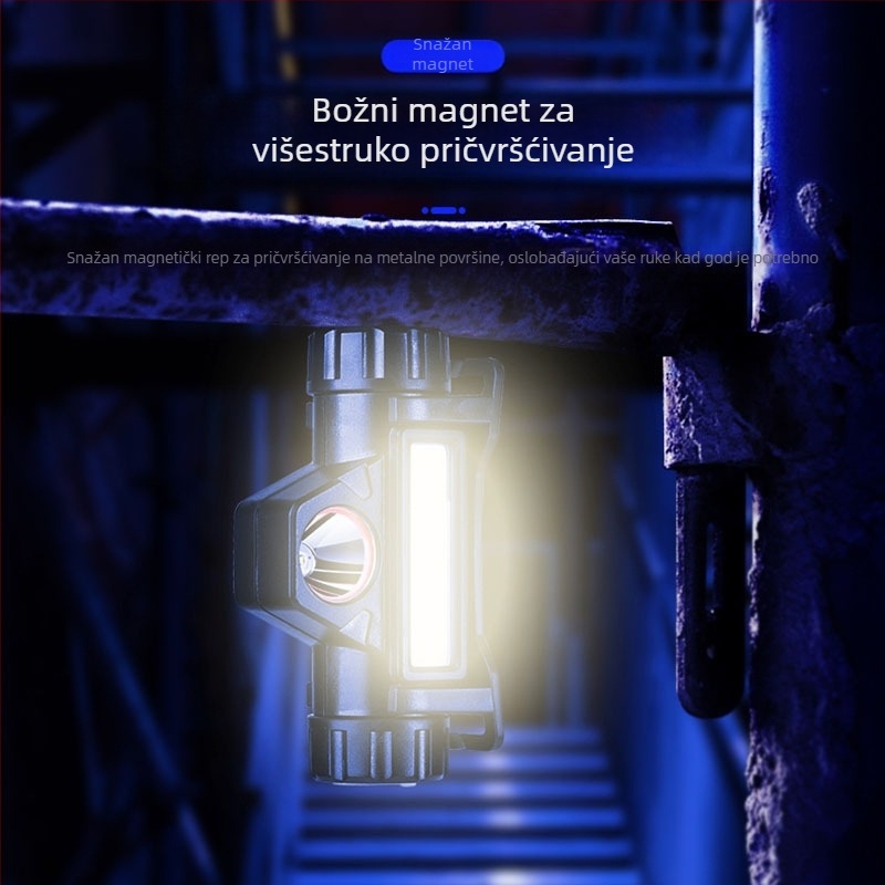 Čelna svjetiljka s magnetskim COB dvostrukim izvorom svjetla, punjiva, 10W, 1200 mAh, domet 100–200 m