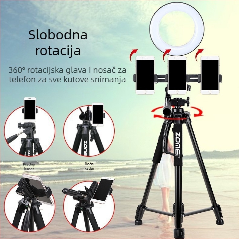 ZoMei stativ s 3D glavom, aluminijska legura, 4-sekcijske noge, nosivost 2–5 kg, pločica za brzo oslobađanje
