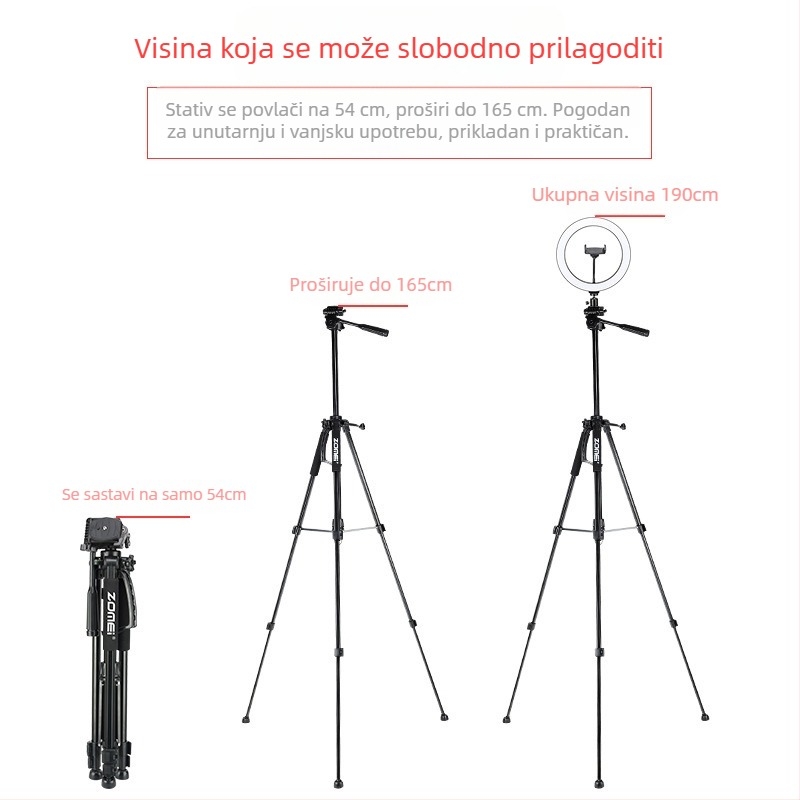 ZoMei stativ s 3D glavom, aluminijska legura, 4-sekcijske noge, nosivost 2–5 kg, pločica za brzo oslobađanje