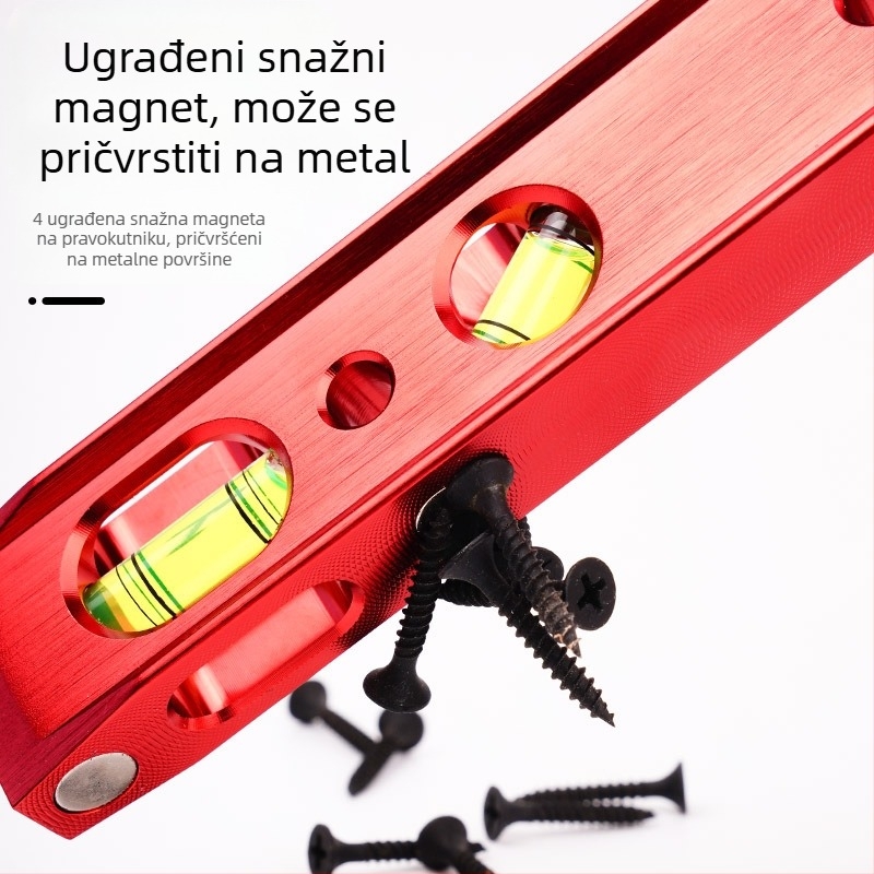 Nivela s jakim magnetom, odljevno kućište, 4 mjehurića, za ugradnju cijevi