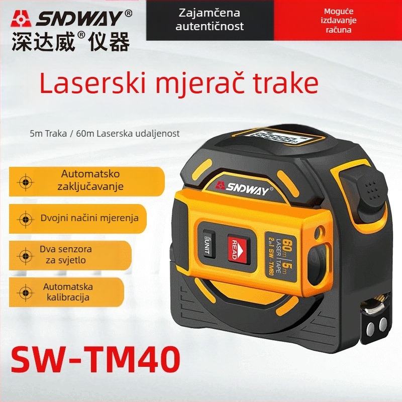 Laserski mjerač udaljenosti SW-TM60, serija SW-TM60, domet 40–60 m, točnost ±2, napajanje 1.5V AA×2