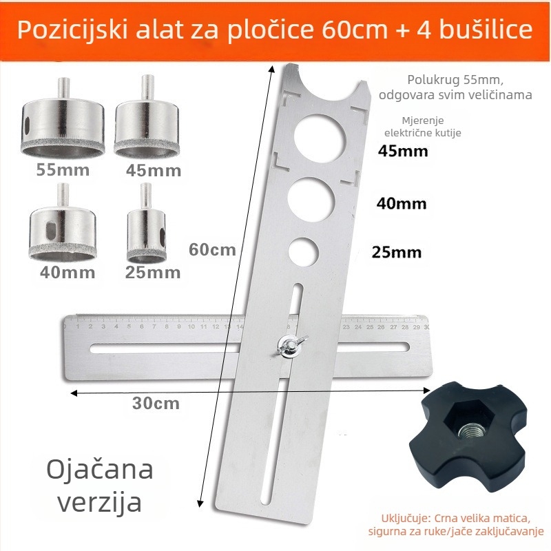 Odler Lokalizator za bušenje rupa u staklenim i mermer pločicama – Univerzalni višenamjenski mjerni alat, 1 komad