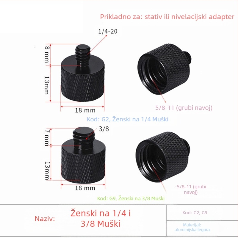 Laser razina s adapterom za stativ: 1/4 okretaja, 5/8 vijak, 3/8 spoj, infracrveni laser