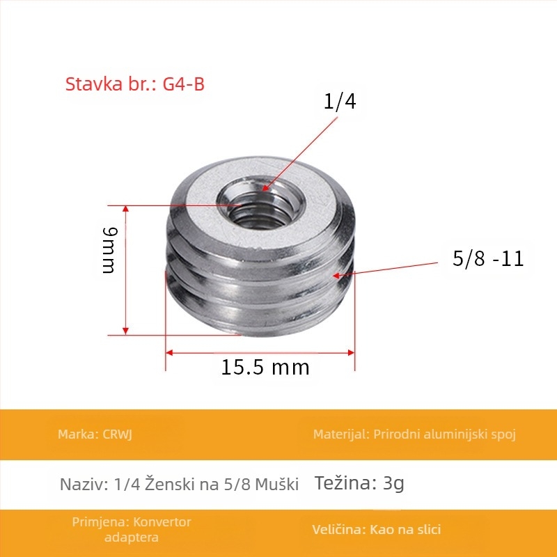 Laser razina s adapterom za stativ: 1/4 okretaja, 5/8 vijak, 3/8 spoj, infracrveni laser