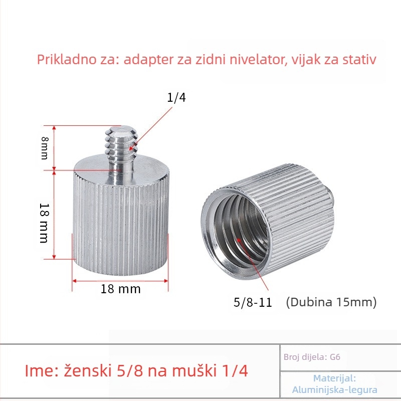 Laser razina s adapterom za stativ: 1/4 okretaja, 5/8 vijak, 3/8 spoj, infracrveni laser