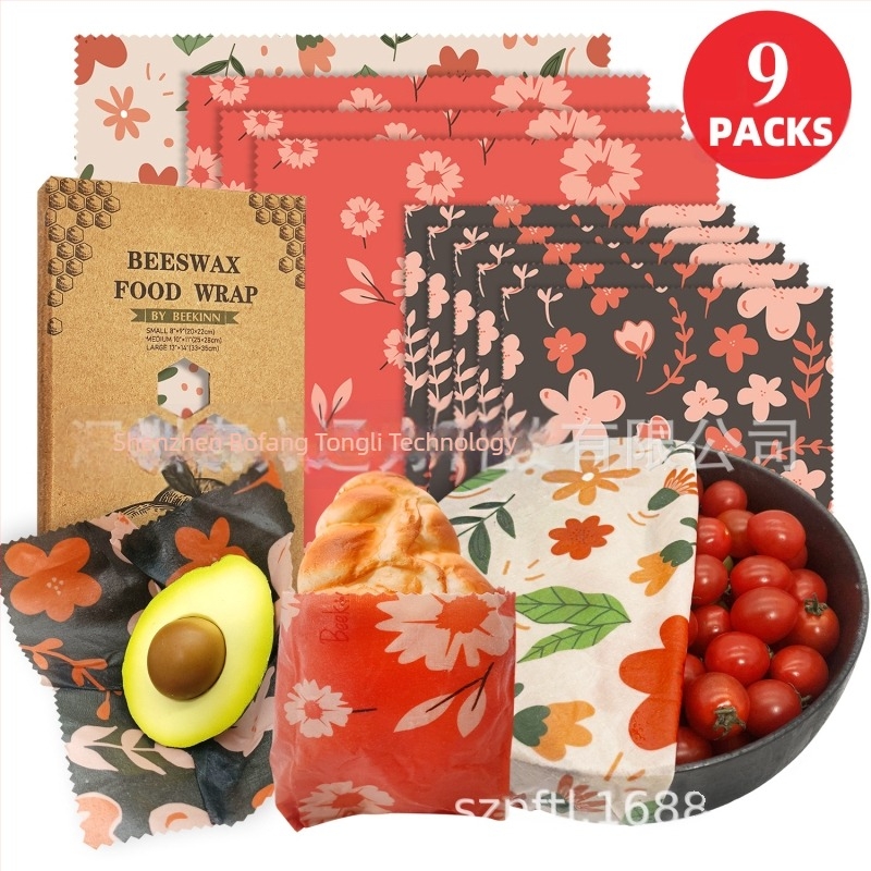 Beekinn voskovane oblaganje za hranu, 9-dijelni set, tkanina premazana voskom, prehrambena kvaliteta, papirnata ambalaža