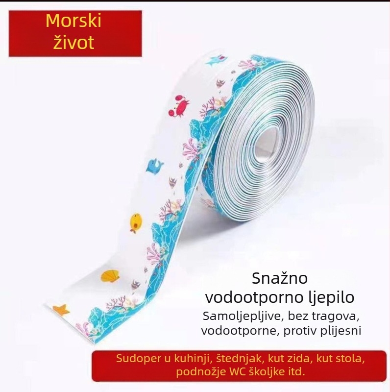 Samoljepljiva vodootporna zidna traka – za kuhinju i kupaonu, protiv plijesni, dekorativna traka za fuge s prugama, jednobojna ili s motivom srca ili biljaka.