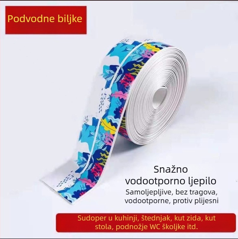 Samoljepljiva vodootporna zidna traka – za kuhinju i kupaonu, protiv plijesni, dekorativna traka za fuge s prugama, jednobojna ili s motivom srca ili biljaka.