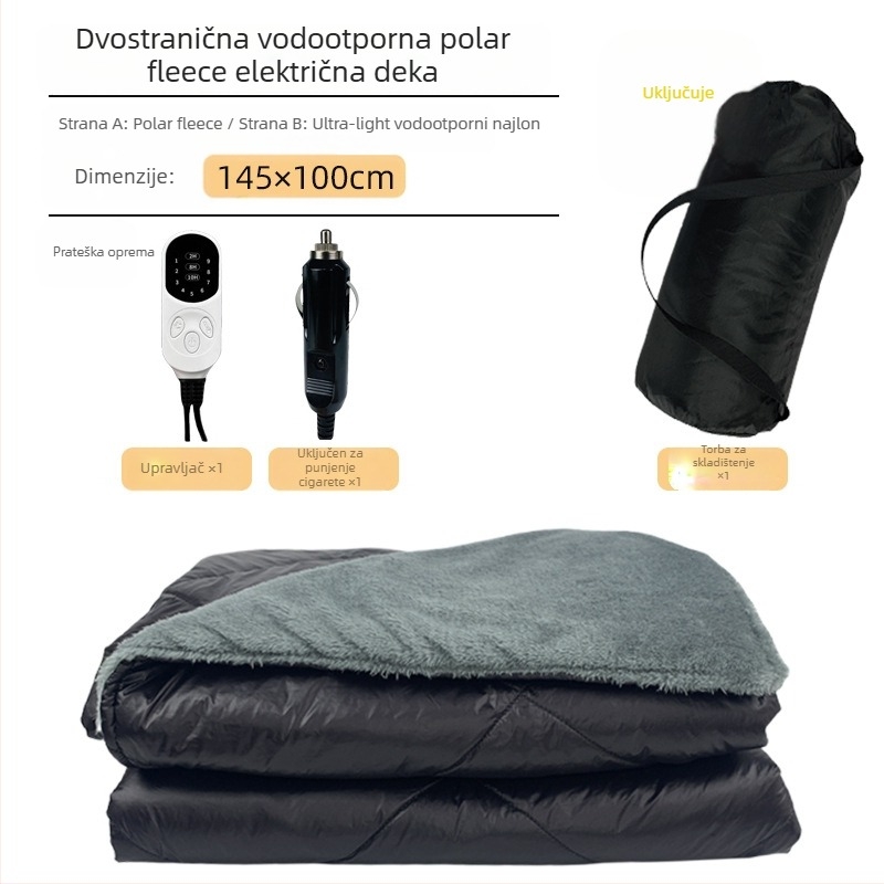 FEBORY 12V električna deka za vozilo, sintetička vlakna, model TT-100x75-1x, jedinstveno upravljanje, 72W