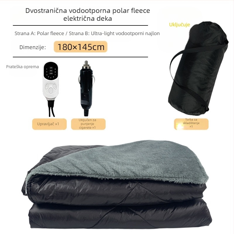 FEBORY 12V električna deka za vozilo, sintetička vlakna, model TT-100x75-1x, jedinstveno upravljanje, 72W