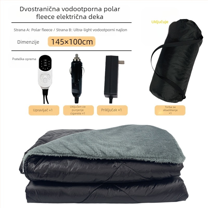 FEBORY 12V električna deka za vozilo, sintetička vlakna, model TT-100x75-1x, jedinstveno upravljanje, 72W