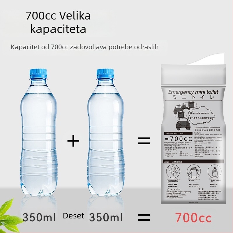 Auto hitna urin torbica, prijenosna, jednokratna, za muškarce i žene, PE materijal, kapacitet 600–700 ml