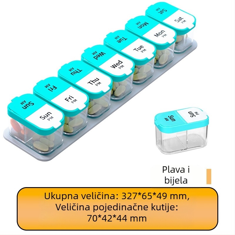 Sedmodnevni organizator lijekova s 14 pretinaca, plast visoke prehrambene kvalitete, veliki kapacitet, šarena kućna kutija za lijekove