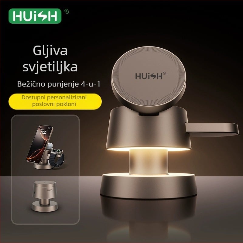 Lampa za čitanje na stolnu od aluminijske legure četiri u jednu bežično punjenje s dizajnom gljive, kompatibilna s Apple magnetskim sklopnim punjačem QC3.0 15W bez zaslona CE FCC ROHS