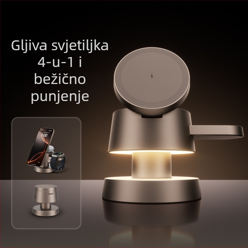 Lampa za čitanje na stolnu od aluminijske legure četiri u jednu bežično punjenje s dizajnom gljive, kompatibilna s Apple magnetskim sklopnim punjačem QC3.0 15W bez zaslona CE FCC ROHS