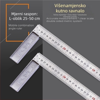 L-oblik kutomjer od visokougljičnog čelika za mjerenje kutova, točnost 1 mm, prilagodljiv