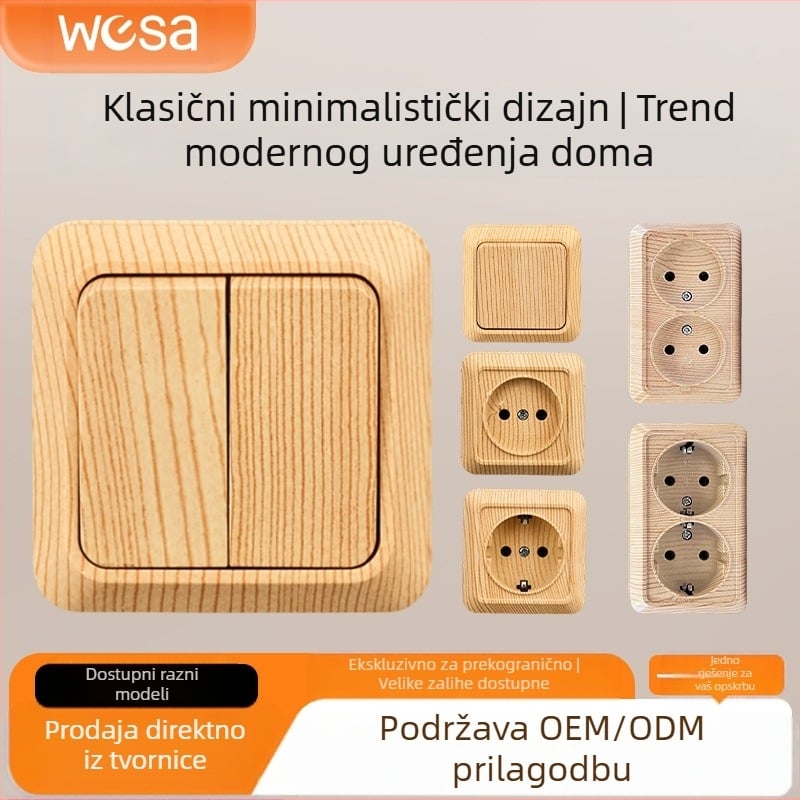 Zidna utičnica sa prekidačem, europski standard, 10A, 100–250V, mesing tijelo, CE